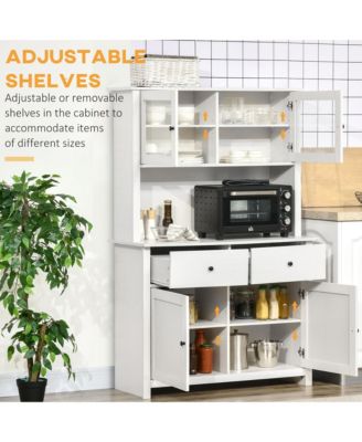 63.5" Buffet with Hutch, Kitchen Pantry W/ Shelves, Antique