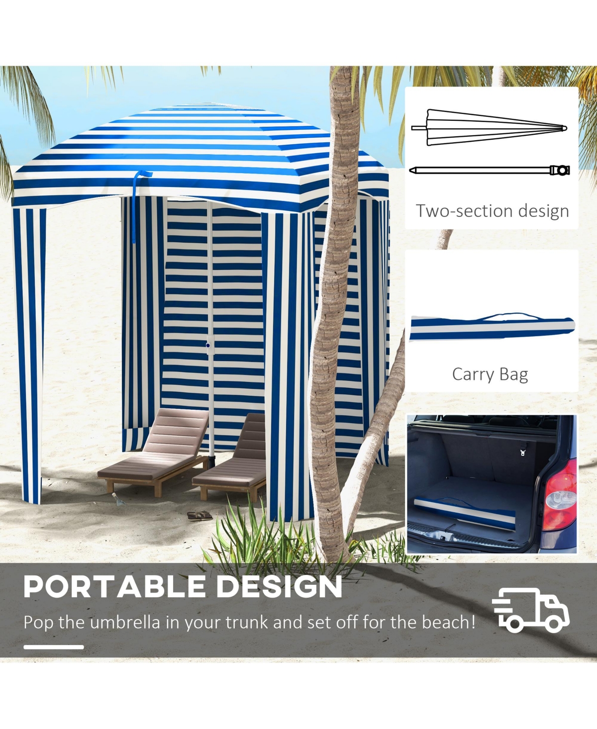 Outsunny Beach Cabana Umbrella with Bag, Windows, Stripe