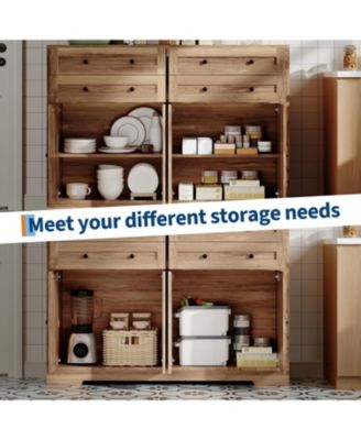 Modern Farmhouse Buffet Cabinet with Storage, Wood Large Sideboard Storage Cabinet with 4 Doors & 4 Drawers Coffee Bar.