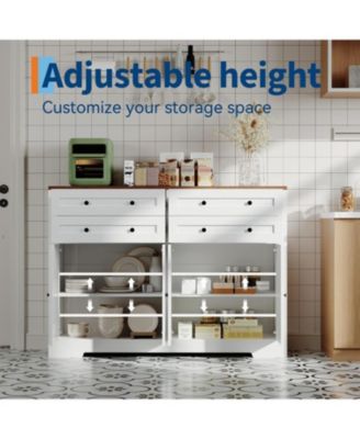 Modern Farmhouse Buffet Cabinet with Storage, Wood Large Sideboard Storage Cabinet with 4 Doors & 4 Drawers Coffee Bar.