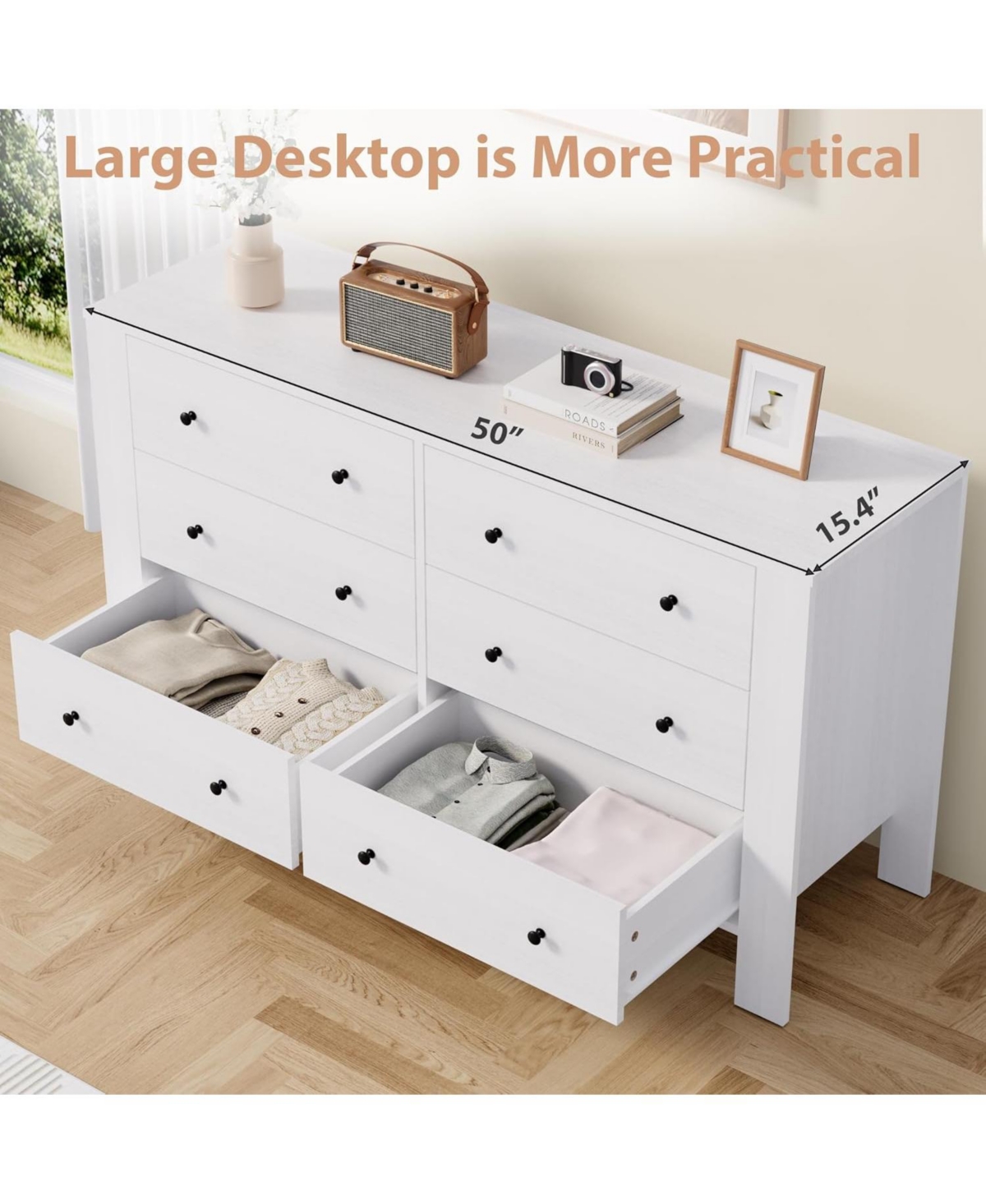 gaomon 6 Drawer Dresser for Bedroom, Wide Black Chest with Deep Drawers and Metal Knobs, Modern Storage for Hallway, Kids Room.