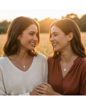 Classic Set of 2 Jesus Medallion and Crucifix Cross Pendant Necklace Sterling Silver with 18 Inch Chain
