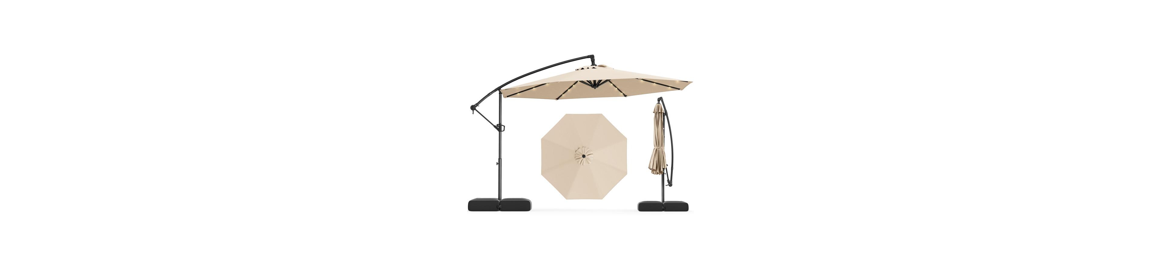 Slickblue Outdoor Cantilever Umbrella with Solar Lights and Base