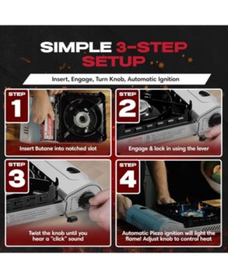 15,000 BTU Butane Portable Camp Stove and Ignition for Emergencies, Hiking,  Camping Essentials.