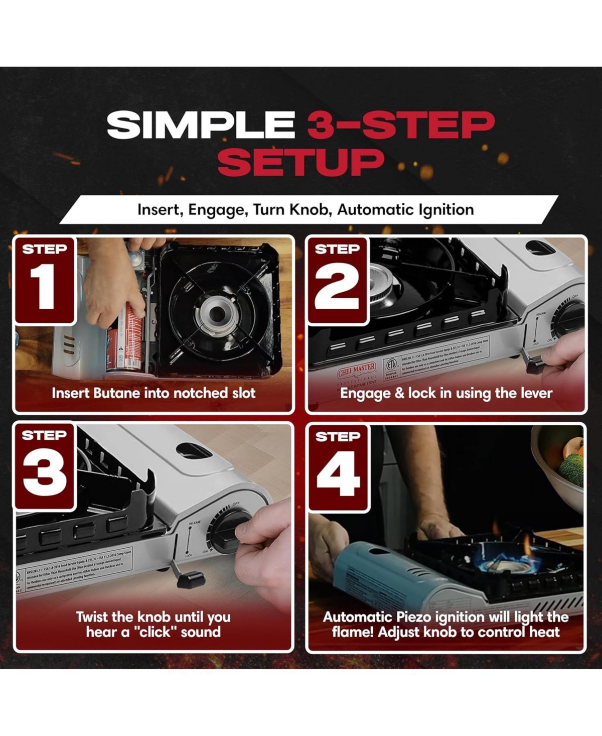 Aofar 15,000 Btu Butane Portable Camp Stove and Ignition for Emergencies, Hiking, Camping Essentials.