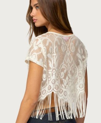 Women's Kira Sheer Lace Fringe Top