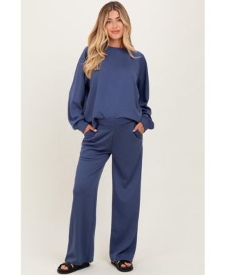 Maternity Blue Crewneck Pullover Pant Set