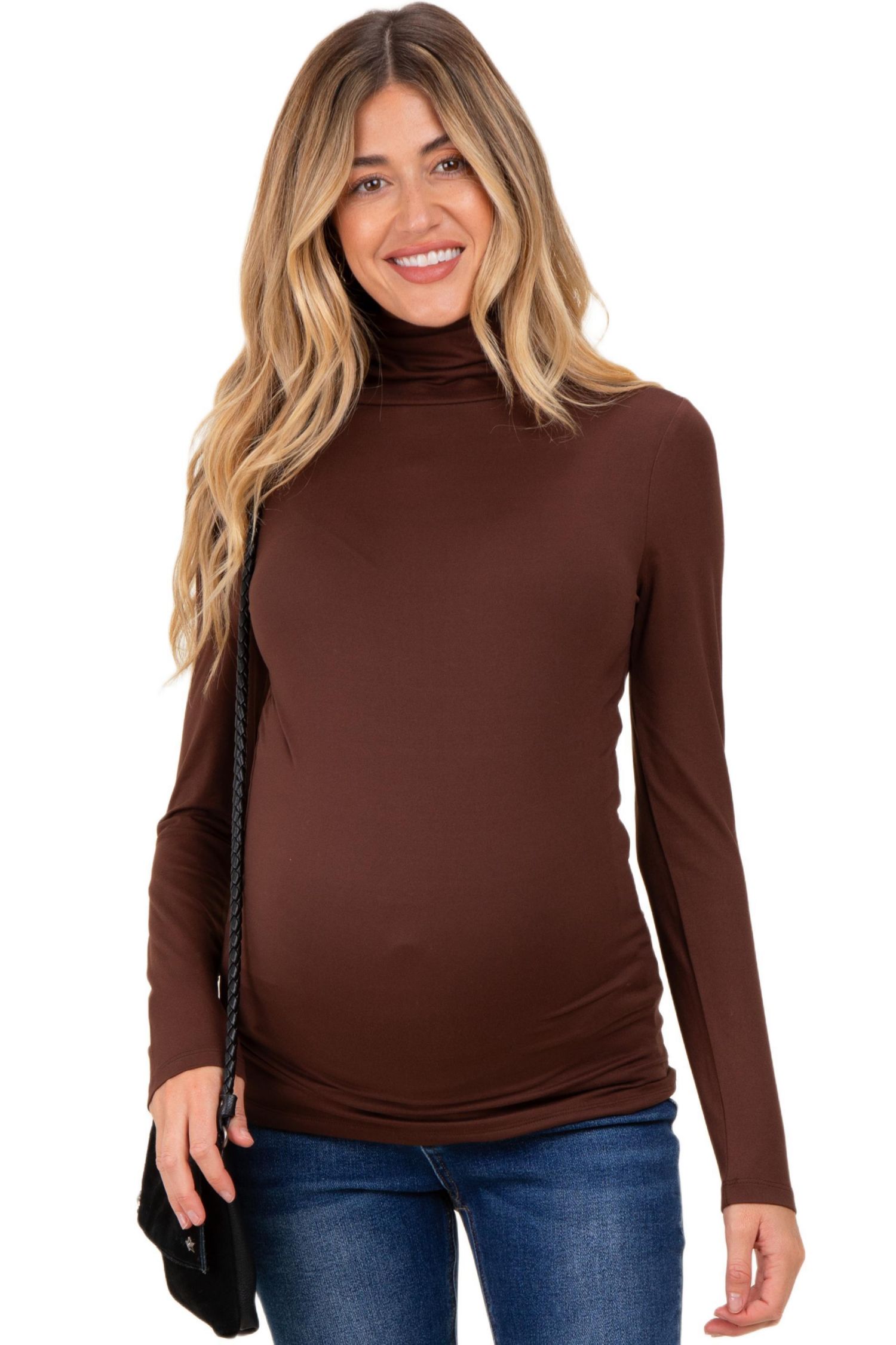 Women's Black Brushed Knit Basic Turtleneck Top