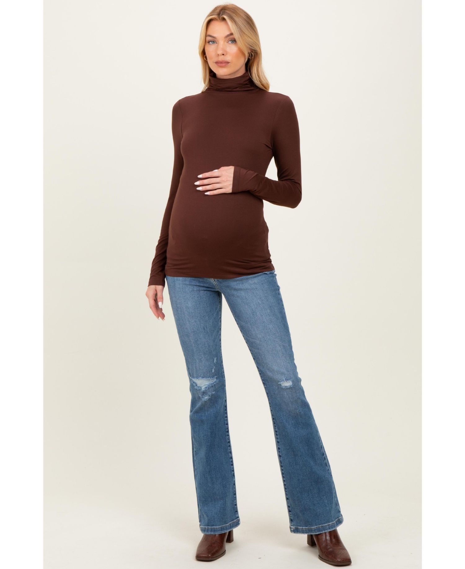 Women's Black Brushed Knit Basic Turtleneck Top