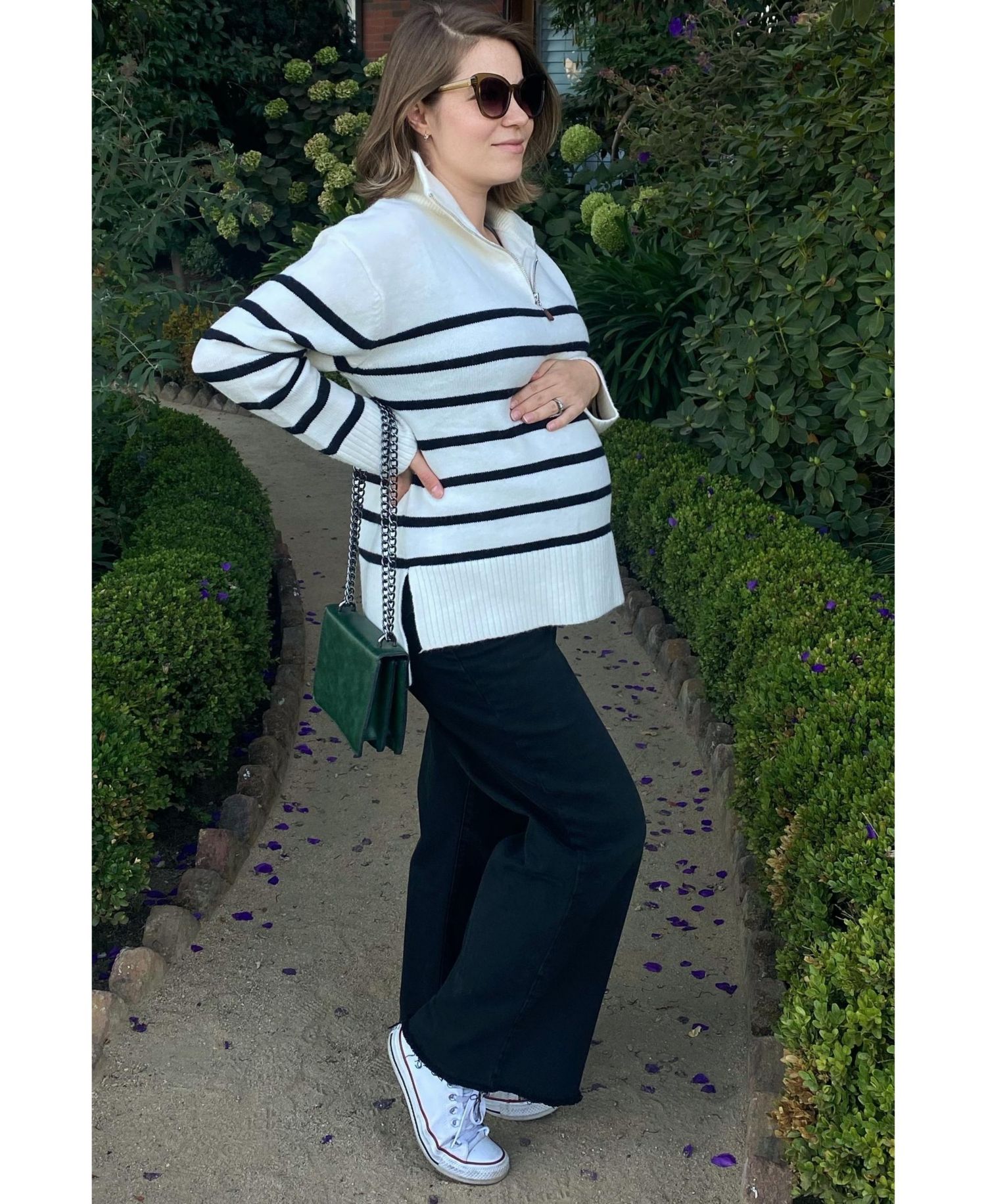 Women's Ivory Striped Half Zip Sweater