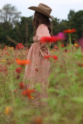 Maternity Rust Gingham Long Sleeve Midi Dress