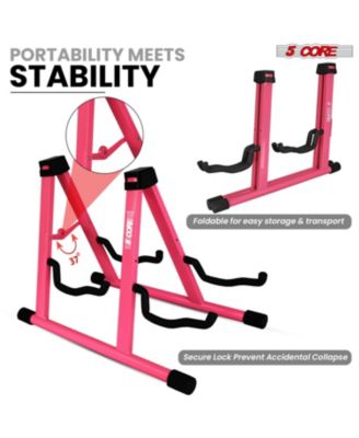 Double Guitar Stand Floor Adjustable A Frame Folding Acoustic Electric Guitars Holder Stands GSS 2N1 PNK