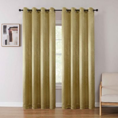 Set of 2 Leeds Floral Leaves Embossed Light Filtering Grommet Top Window Curtain Panels