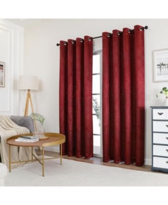 Set of 2 Leeds Floral Leaves Embossed Light Filtering Grommet Top Window Curtain Panels