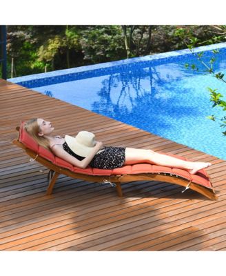 2 PCS Folding Wooden Outdoor Lounge Chair Chaise   Cushion Pad Pool Deck