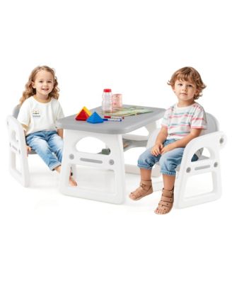 3-Piece Kids Table and Chair Set Toddler Activity Study Desk with Building Blocks