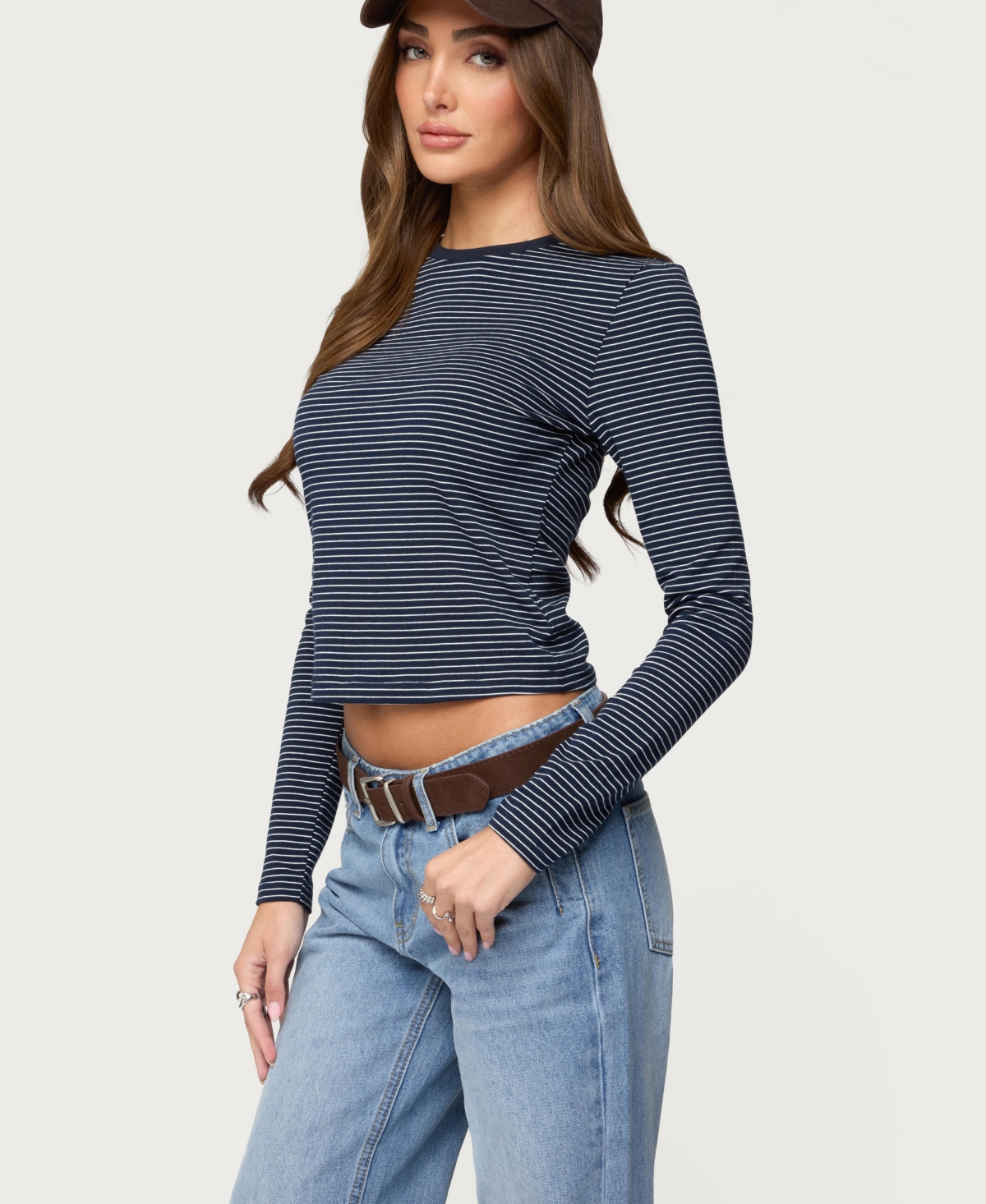 Edikted Womens Brianna Striped Long Sleeve T Shirt