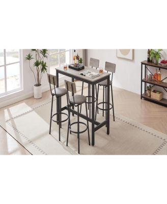 Bar Table Set with 4 Cushioned Backrest Stools, 47.24'' L x 23.62'' W x 35.43'' H