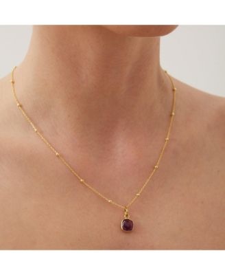 Amethyst Square Pendant Necklace With Beaded Chain in Sterling Silver