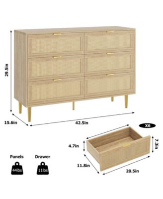 Natural Rattan 6 Drawer Dresser for Bedroom