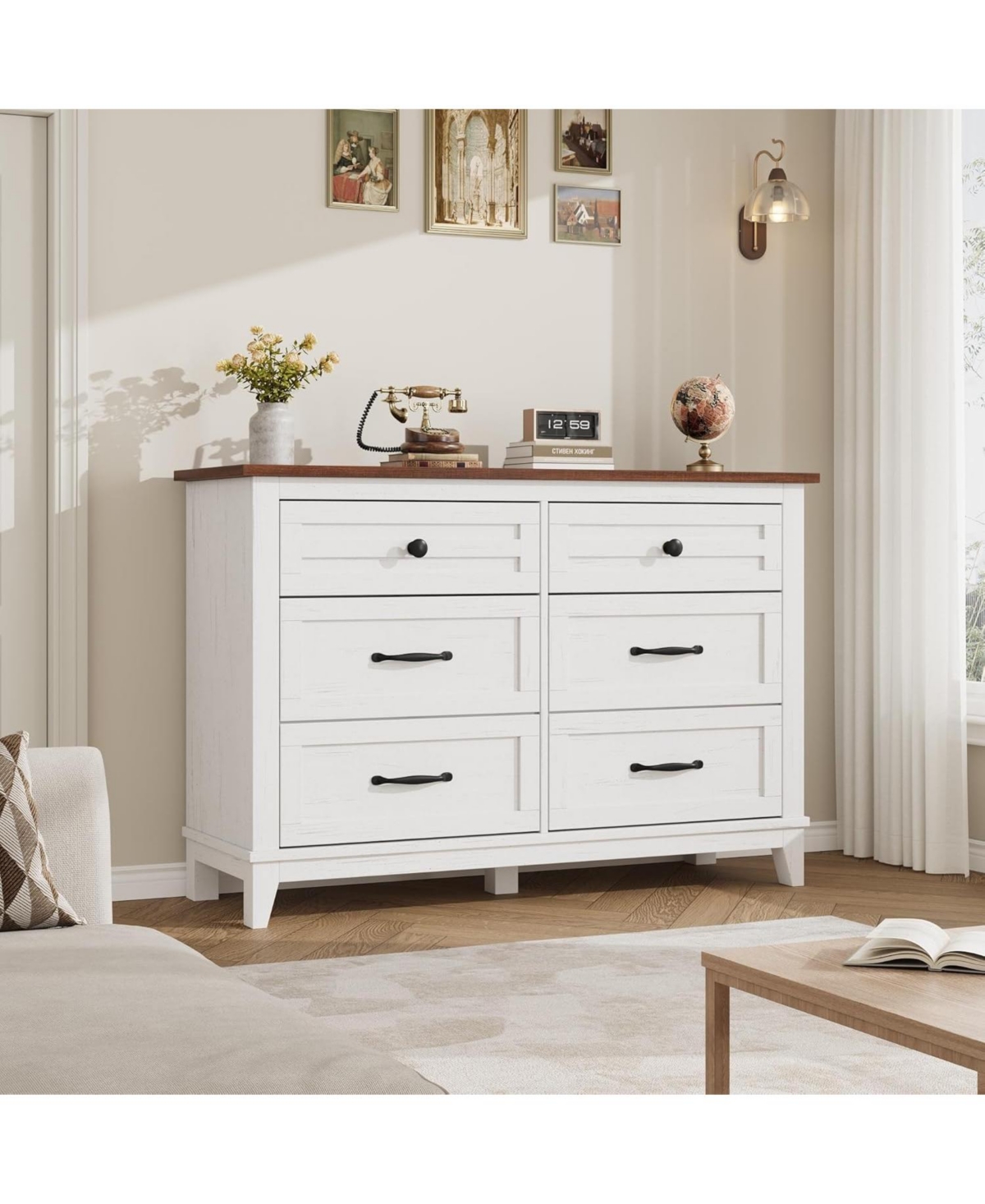 Gaomon 6-Drawer Grey Bedroom Dresser, 47" Wide Freestanding Chest with Storage, Wooden Closet Organizer for Living Room, Bedroom, Entryway