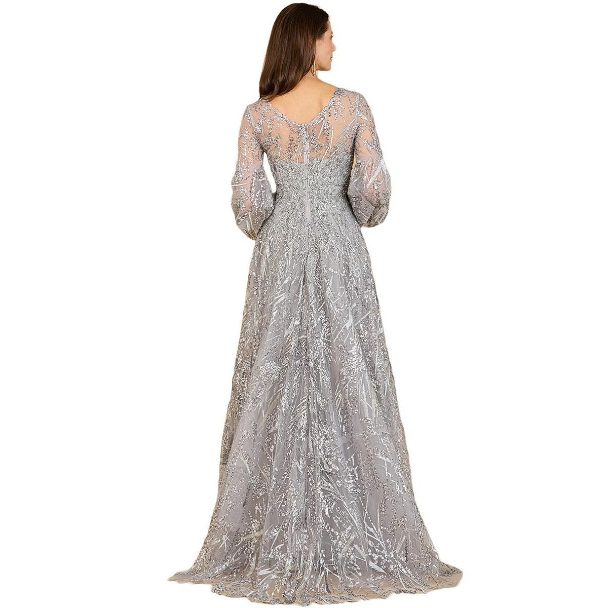 Lara Women's V Neckline Long Sleeve Gown view 2 — MAYCSS fashion products