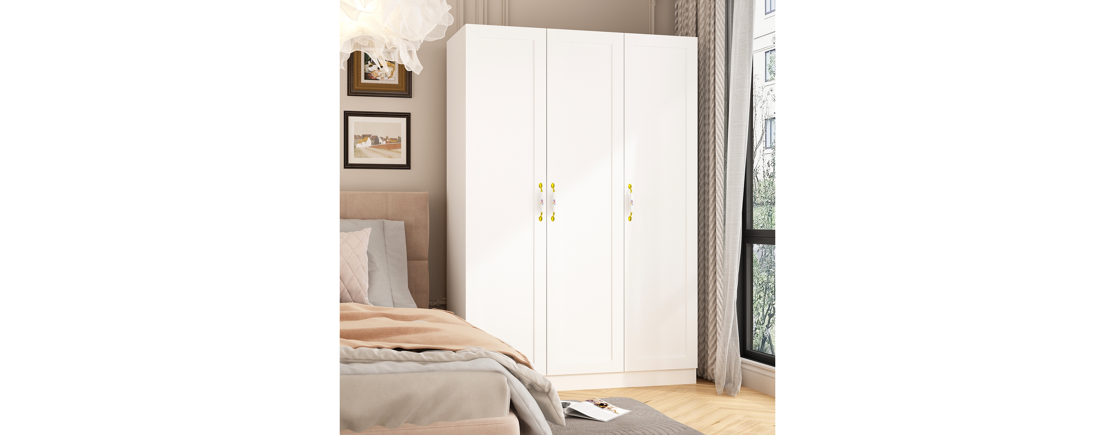 3-Doors Armoires Wardrobe with Hanging Rod and Storage Cubes 69.6 in. H x 47.2 in. W x 19.6 in. D