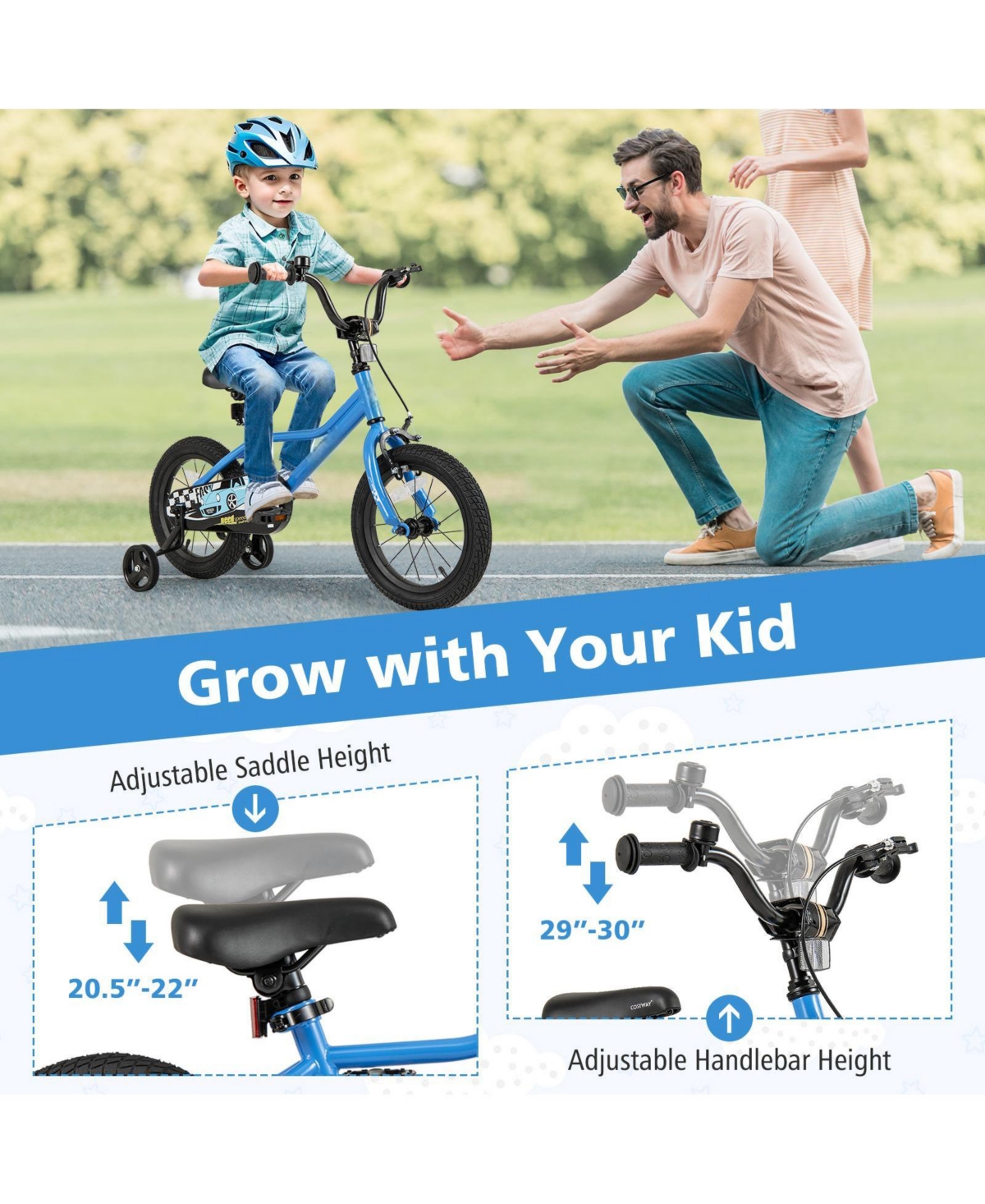 Hongge 14-Inch Kids Bike with Removable Training Wheels for Ages 3–5 - Navy