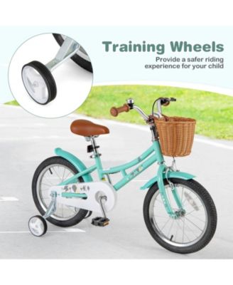 Kids Adjustable Bike with Training Wheels Basket and Bell for Ages 4 to 8
