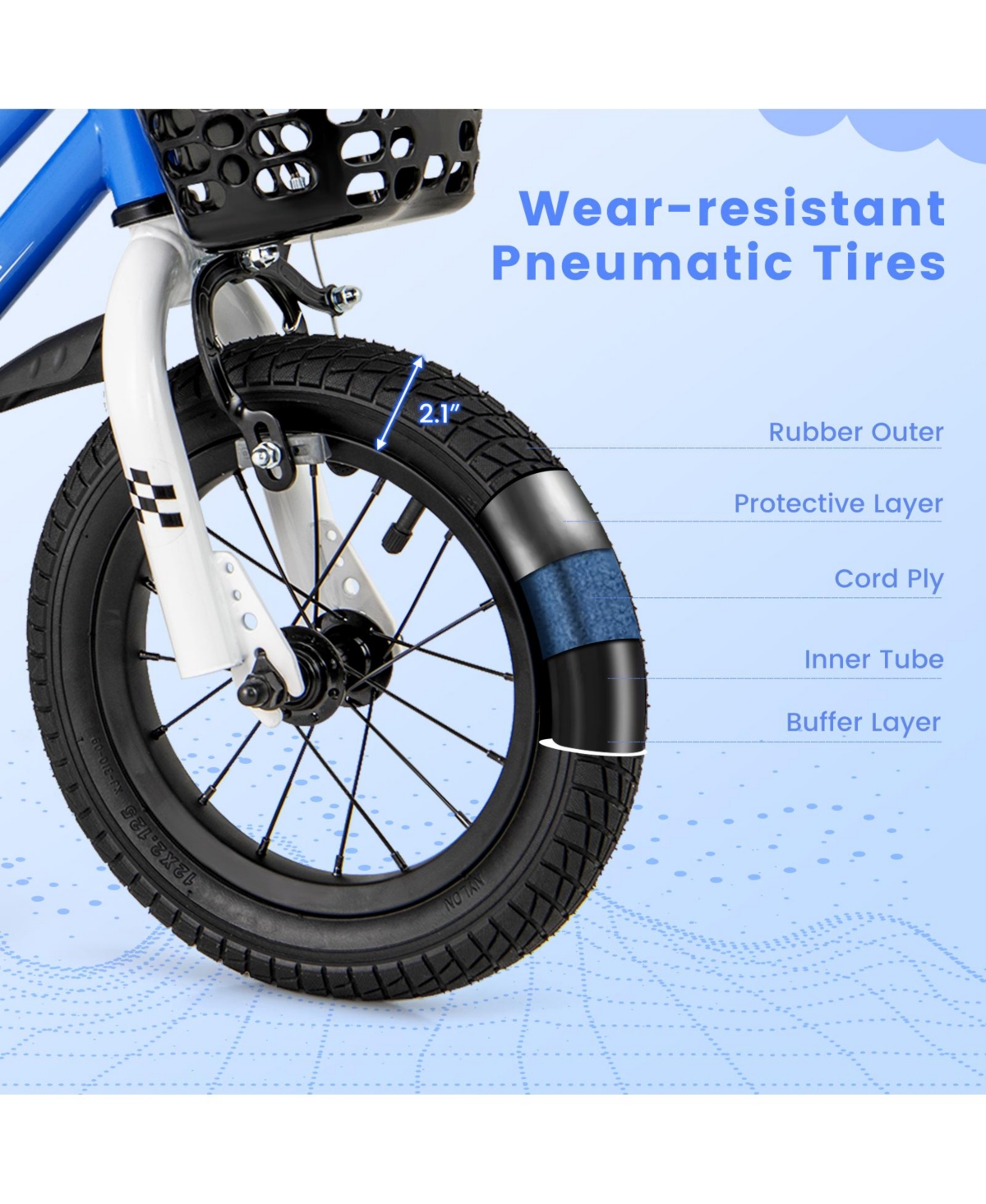 Hongge Kids 12 Inch Training Bike with Dual Brakes Adjustable Seat and Basket for Ages 3 to 4