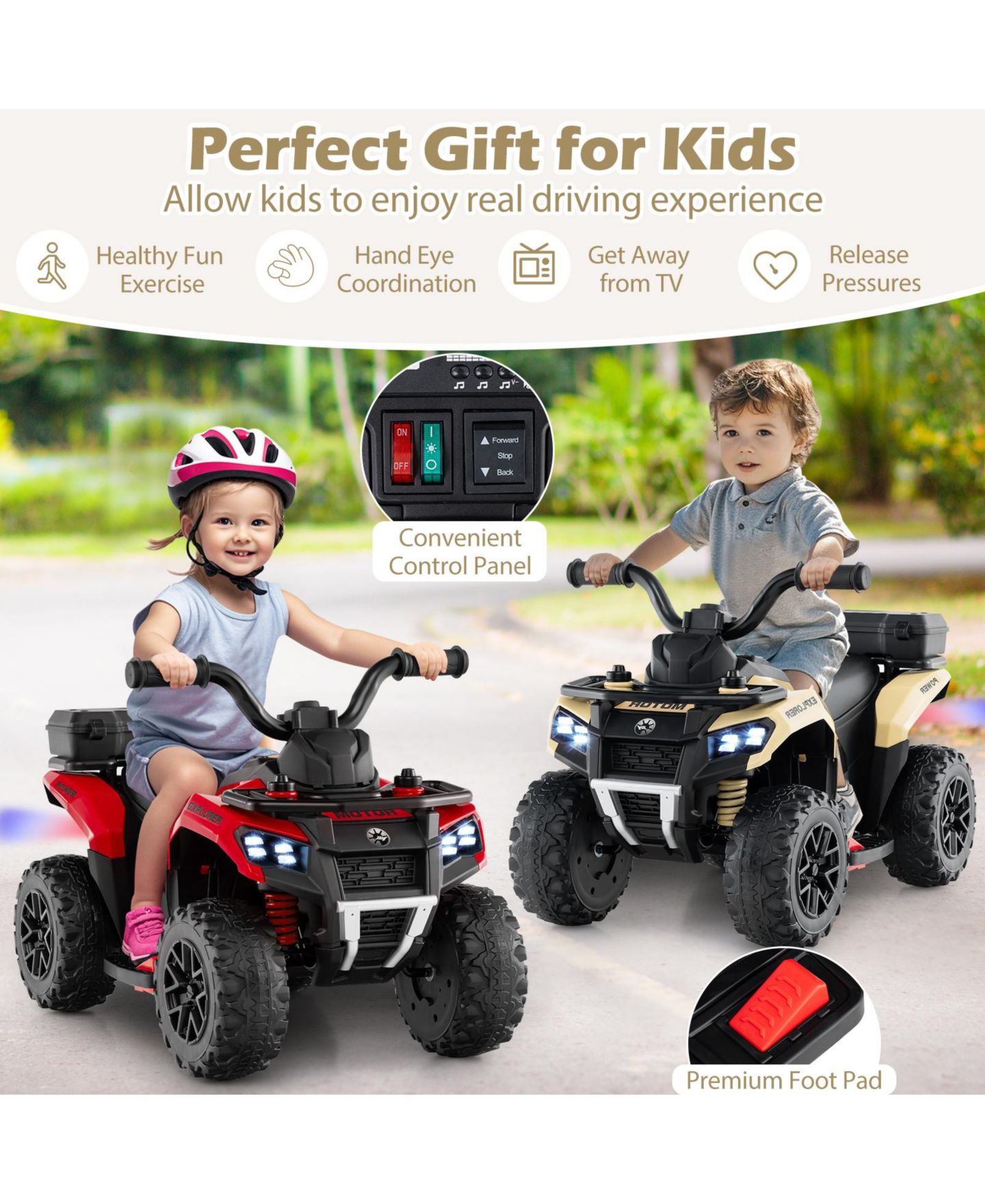 Детская игрушка HONGGE Electric Ride-On ATV with Mist Spray and Storage Box, Ages 3+, цвет: Хаки — фото 5