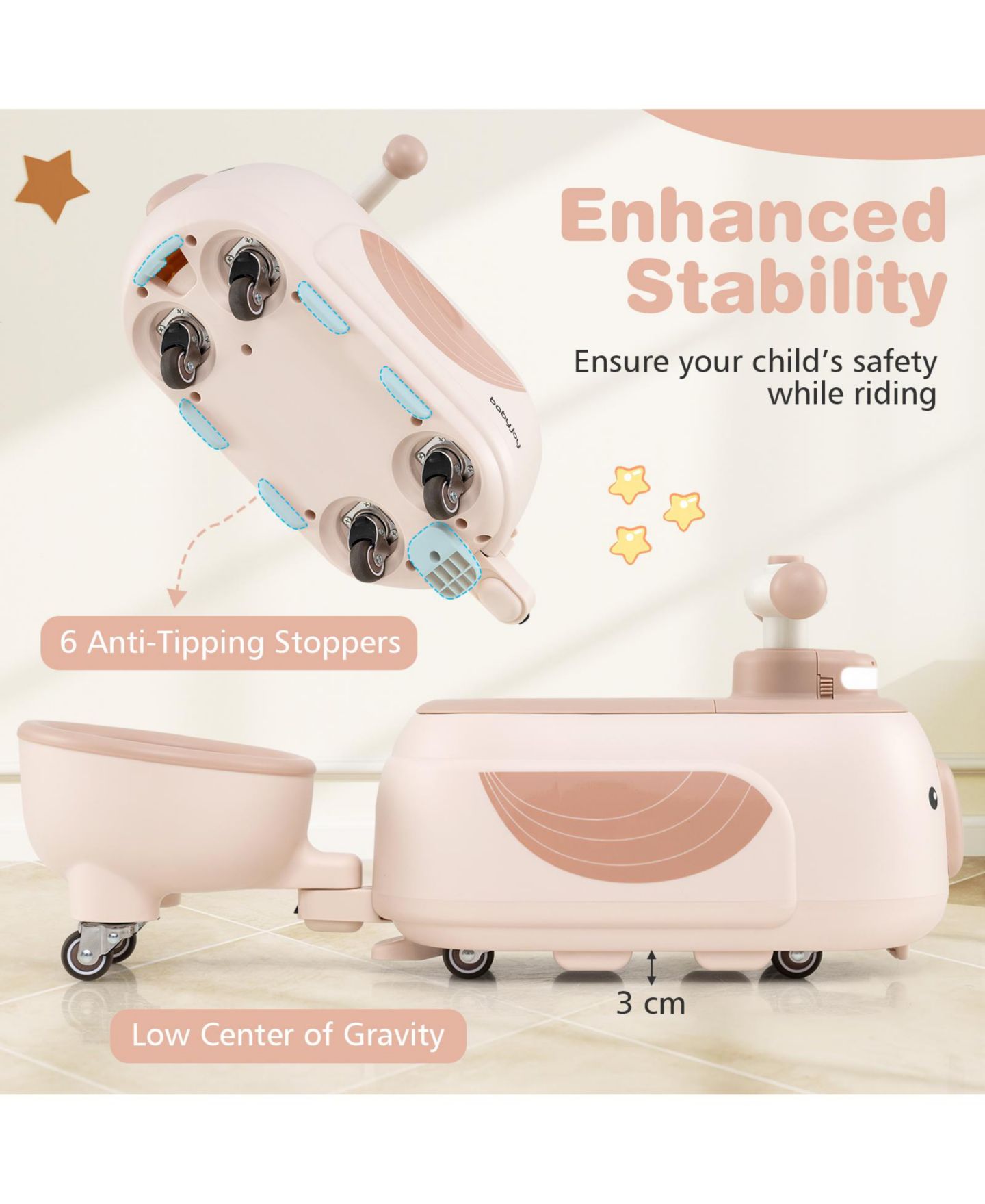 Детские игрушки HONGGE 2-in-1 Toddler Ride-On Car with Detachable Trailer and Lights, цвет: Бежевый — фото 5