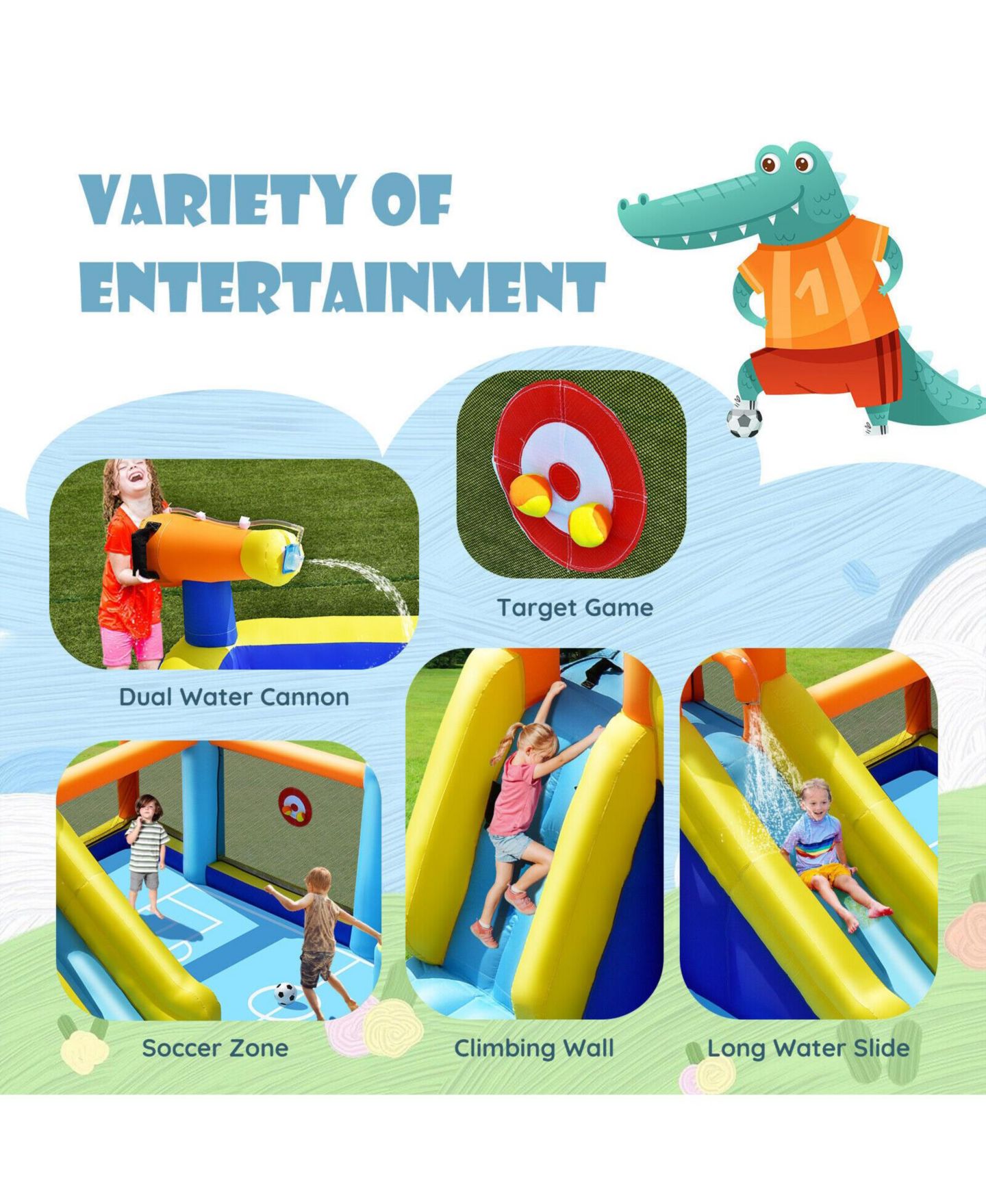 Детская игрушка SUGIFT Givimo Giant Soccer-Themed Inflatable Water Slide with 735W Blower, цвет: Синий — фото 8