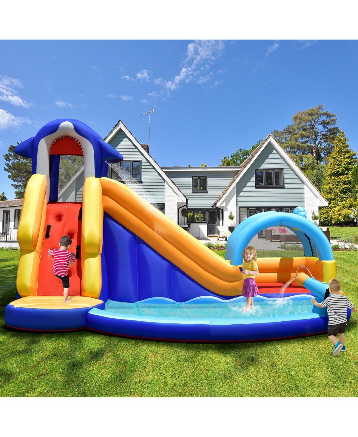Givimo Inflatable Bouncy House with Slide and Splash Pool without Blower