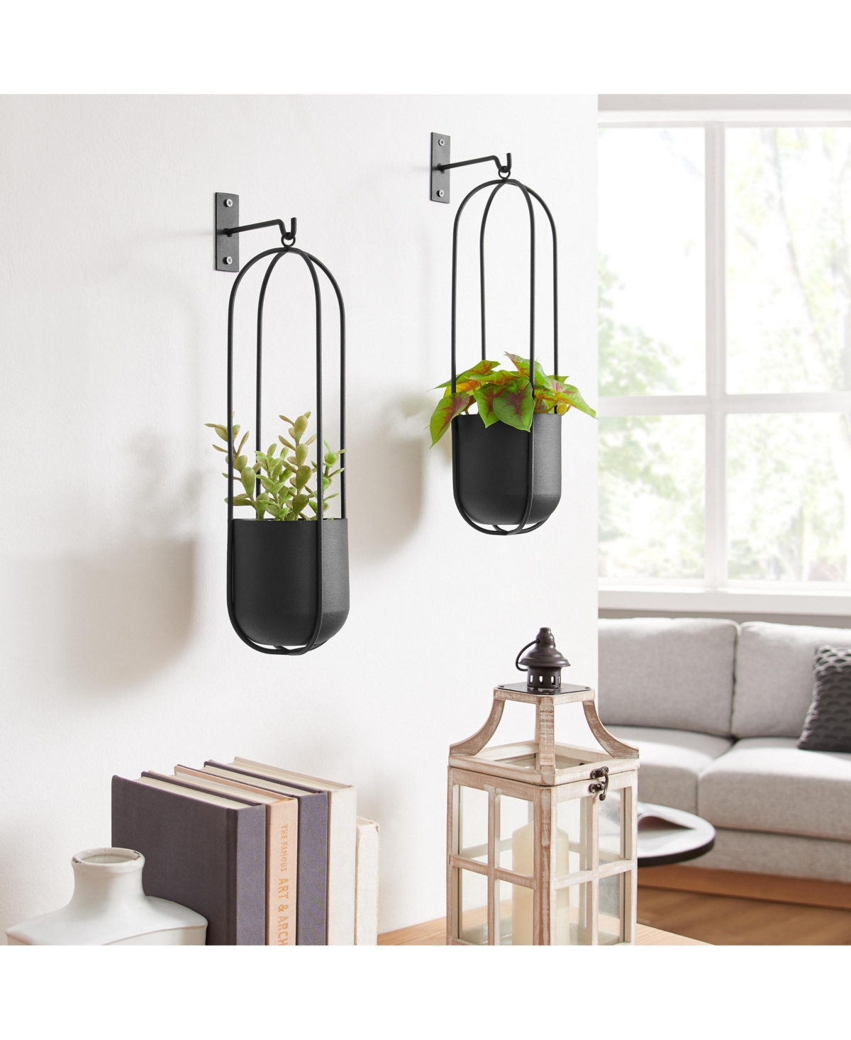 Danya B Walter 2-Piece Oval Hanging Planter Set with Chain Hanging Option
