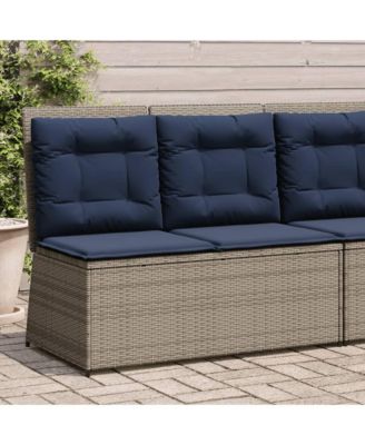 1 PC poly rattan Reclining Patio Bench with Navy blue cushions