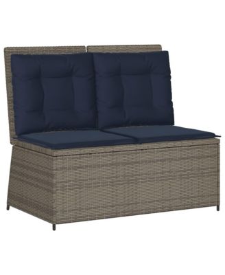 1 PC poly rattan Reclining Patio Bench with Navy blue cushions