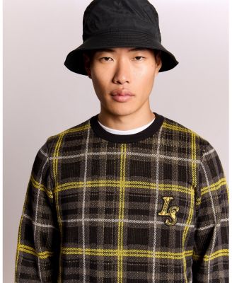 Men's Ribbed Jacquard Tartan Crew Neck