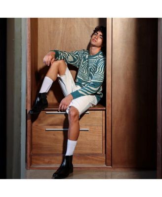 Men's Emerald Green Fluid-Jacquard Knit Pullover Sweater