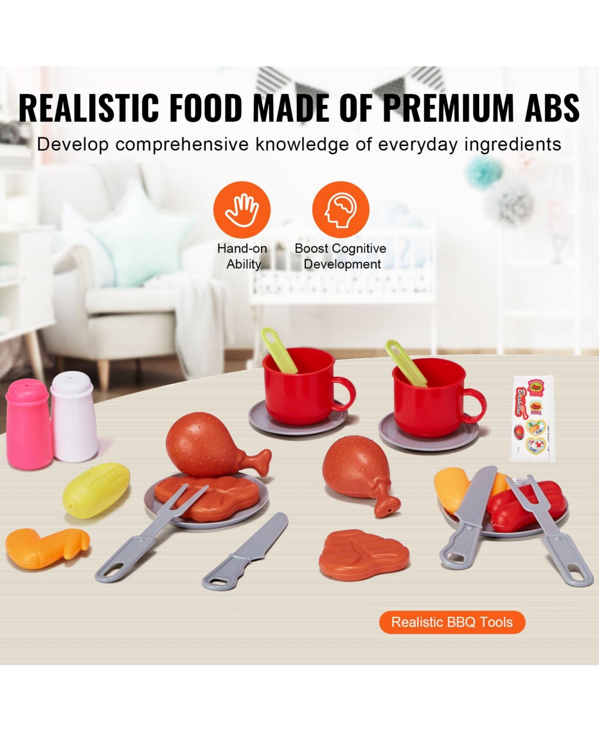 Mecale 28 Pcs Bbq Grill Playset, Kids Kitchen Toy with Lights & Sounds, Interactive Grill & Food Set, Barbecue Toy for Boys Girls 3-5