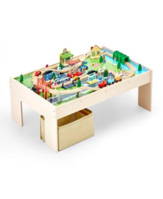 Train Table, 84 PCS Wooden Activity Table with Collapsible Bin, 3-in-1 Train Set for Playing, Drawing & Reading, Toy for Kids 3