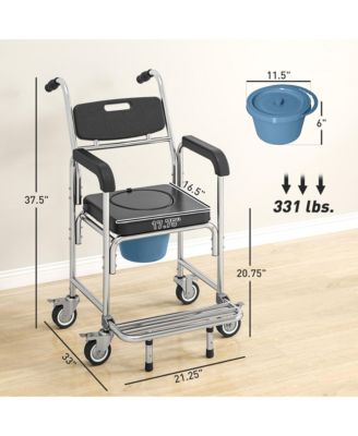 Shower Commode Wheelchair, Padded Seat, 330 lbs.,