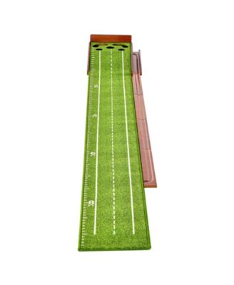 Golf Putting Mat Indoor 5-Hole Green with Ball Return Alignment Guide and Base