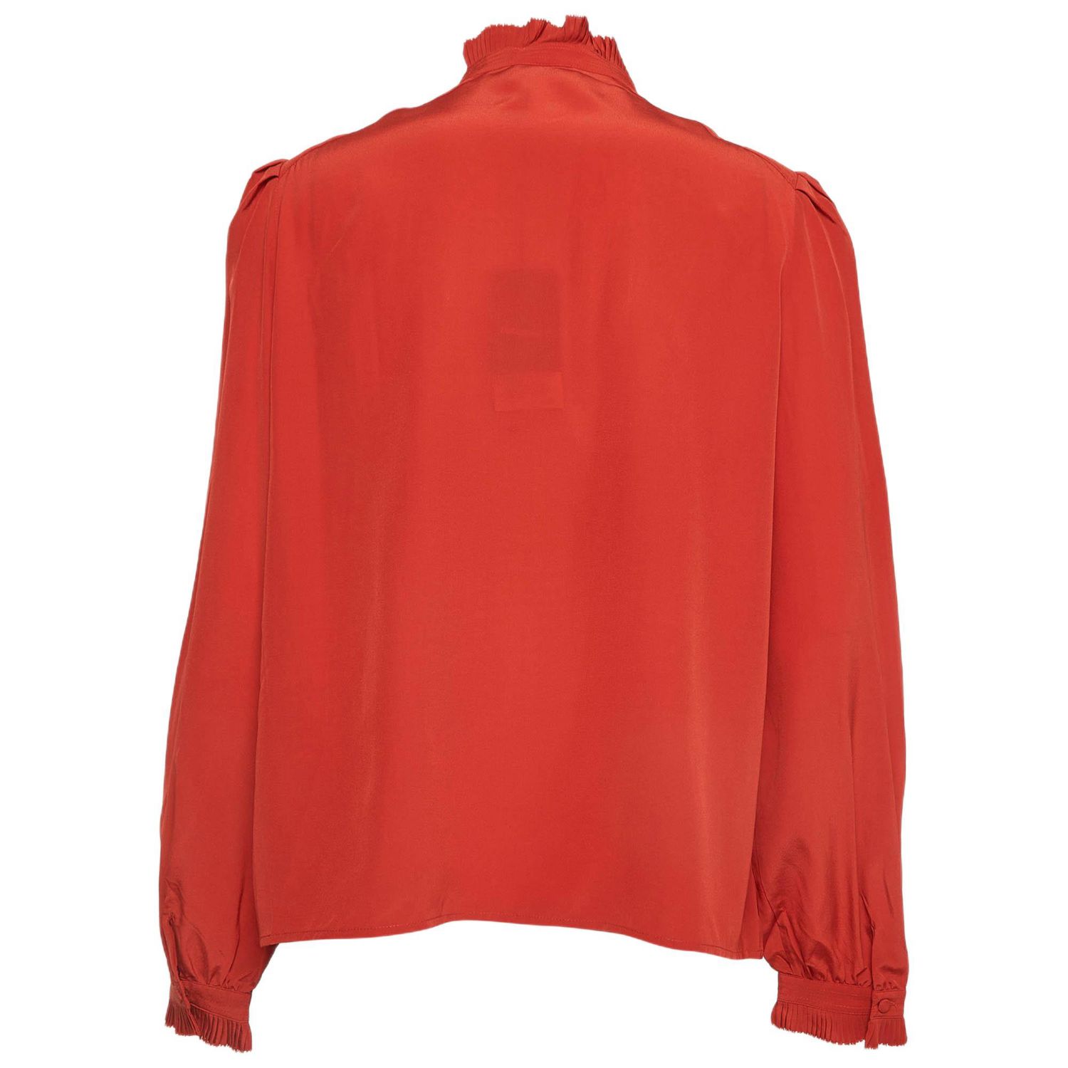 Women's Red Silk Ruffled Taccora Blouse