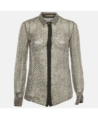 Women's Black Silk Monochrome Sheer Blouse