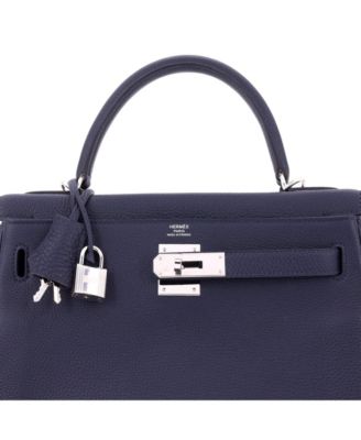 Pre-Owned HERMES Kelly 28 Handbag Blue Togo with Palladium Hardware