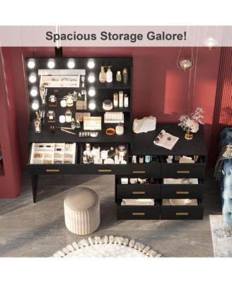 61" Make up Vanity Desk with Mirror and Lights, 3 Lighting Modes Vanity Organizer with Adjustable Brightness