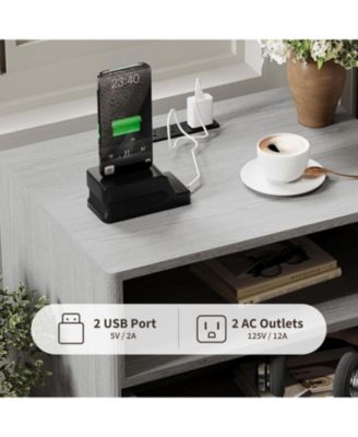 Modern Fluted Night Stand, Bedroom Nightstand with USB Charging Station, Wood Fluted Bedside Table with 2 Drawers, 1pcs