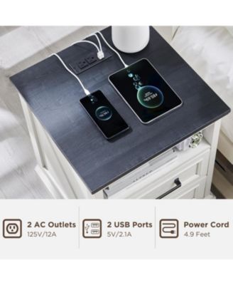 18" Farmhouse Nightstand with Charging Station,End Table with 2 Drawers Storage,Side Table,Bedside Cabinet, White 1pcs