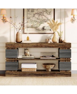 63" Farmhouse Console Table, 3-Tier Entryway Table with Storage, Long Wooden Behind Couch Stand
